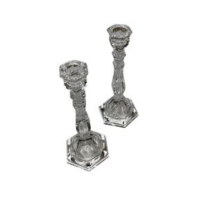 Unbranded Crystal Candle Holders Set of 2 Candle Sticks Clear Formal Dining
